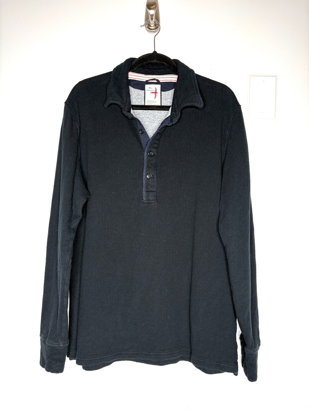 Relwen Black Long Sleeve Thermal Polo Shirt Double Layer 100% Cotton Size XL